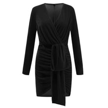 Load image into Gallery viewer, New Dresses Woman Party Night Bandage Dress Hot Sale Club Deep V-Neck Front Slit Folds Dress Long Sleeve Ladies Nightclub Wear