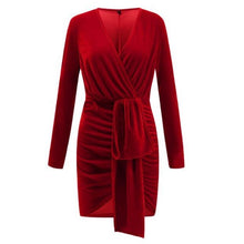 Load image into Gallery viewer, New Dresses Woman Party Night Bandage Dress Hot Sale Club Deep V-Neck Front Slit Folds Dress Long Sleeve Ladies Nightclub Wear